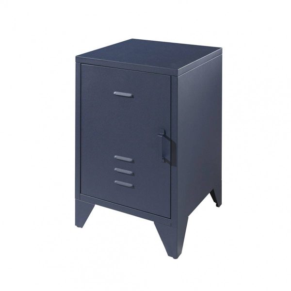 Chevet 1 Porte Style Casier Industriel Métal Bleu – CHICAGO Chevet 1 Porte Style Casier Industriel Métal Bleu – CHICAGO