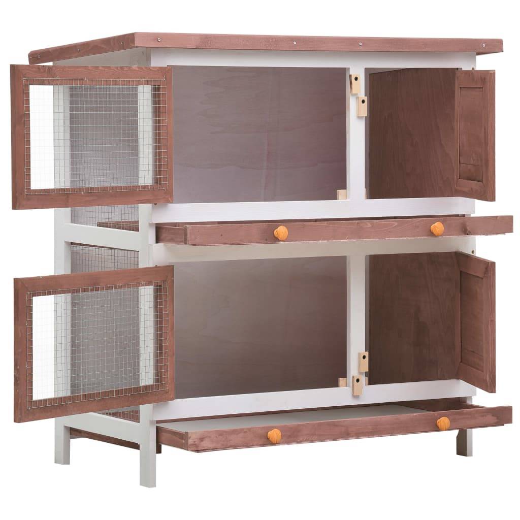 Clapier d'extérieur - Cage d'extérieur 4 portes Marron Bois rj510