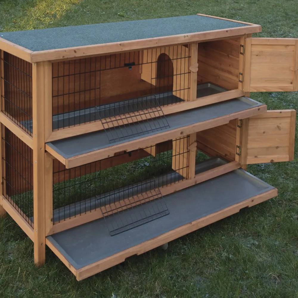 Clapier lapin double étage bois Dim. 136 X 50 X 92 cm