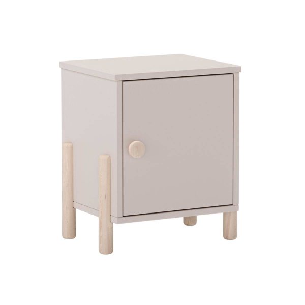 Chevet 1 porte en MDF et pin massif laqué crème pieds en pin naturel – ENORA Chevet 1 porte en MDF et pin massif laqué crème pieds en pin naturel – ENORA