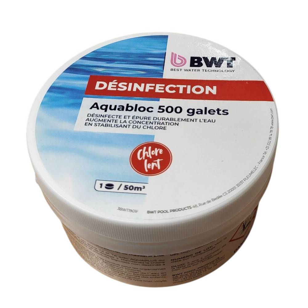 Chlore lent, galet de 500 Gr Aquabloc 500 hivernage