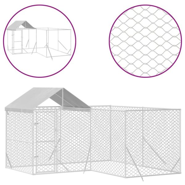 Chenil d’extérieur – Cage d’extérieur pour chiens avec toit argenté 4x4x2,5 m rj495