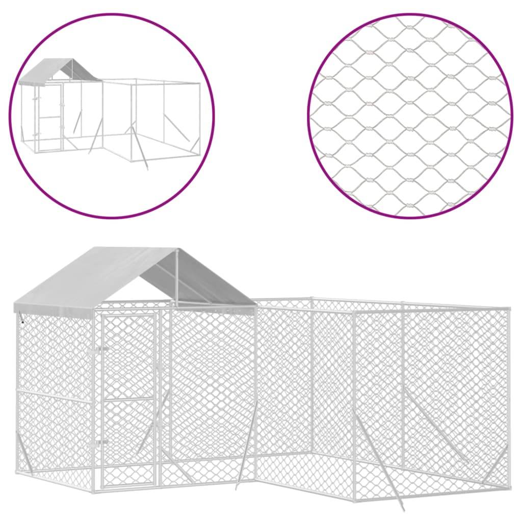 Chenil d'extérieur - Cage d'extérieur pour chiens avec toit argenté 4x4x2,5 m rj495
