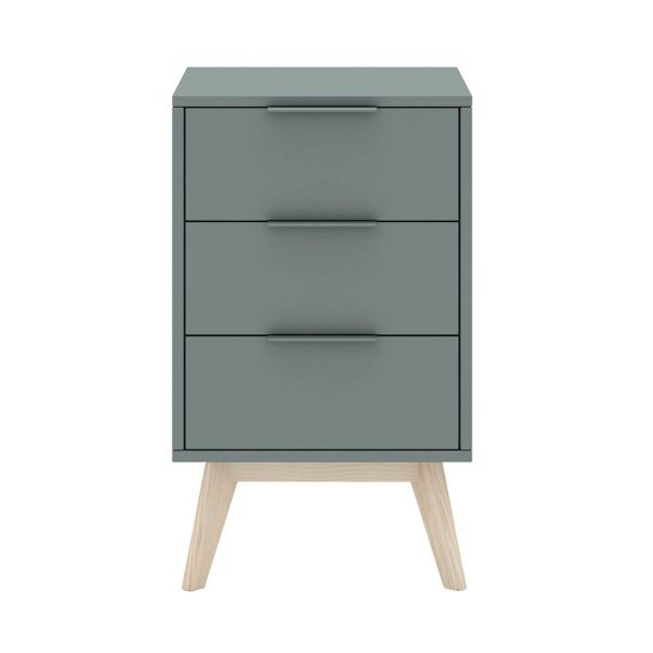 Chevet 3 Tiroirs Scandinave MDF et Pin Massif Gris Vert – CANACA Chevet 3 Tiroirs Scandinave MDF et Pin Massif Gris Vert – CANACA