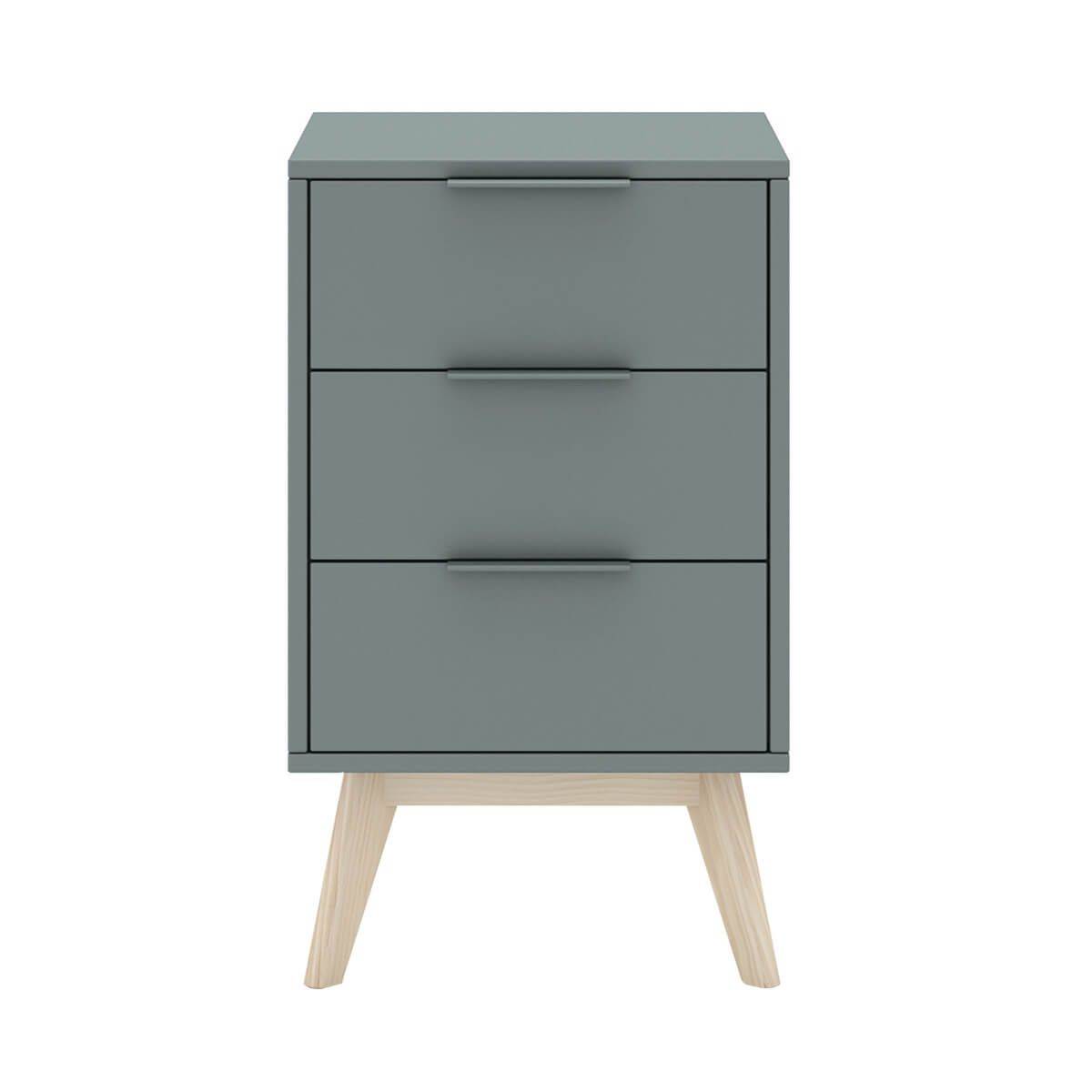 Chevet 3 Tiroirs Scandinave MDF et Pin Massif Gris Vert - CANACA
