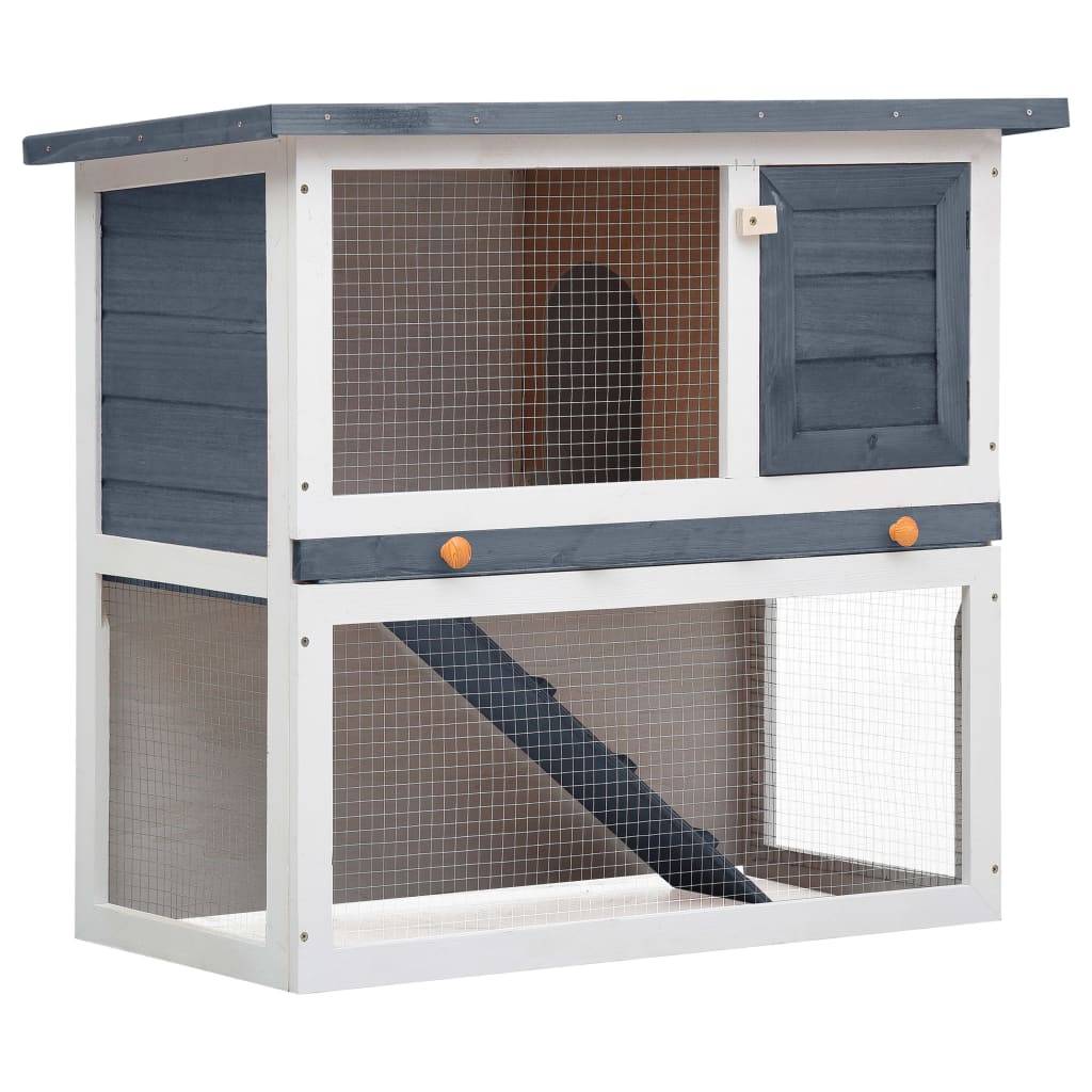 Clapier à lapin en bois avec rampe d'accès pour jardin Gris 90cm – ComfortXL Outdoor Living