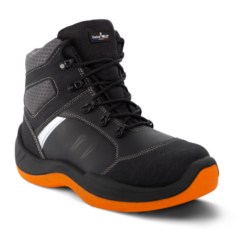Chaussures de sécurité montantes mixtes semelle non marquante spécial enrobage et goudronnage GASTON MILLE TARMIL S2PL HRO Noir 47