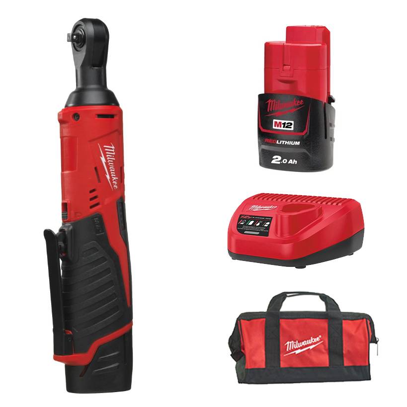Clé à cliquet M12 IR-201B 1/4' - MILWAUKEE - avec batterie 12V 2.0Ah - chargeur - sac de transport - 4933441725