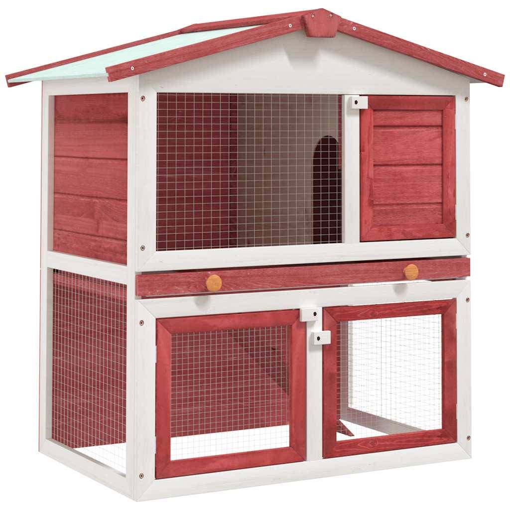 Clapier d'extérieur 3 portes Rouge Bois vidaXL 170839