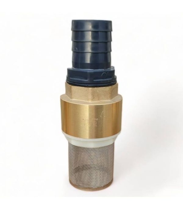 Clapet anti retour en laiton avec crépine et manchette, pour pompe – 1,5 pouces (40 mm) Clapet anti retour en laiton avec crépine et manchette, pour pompe – 1,5 pouces (40 mm)