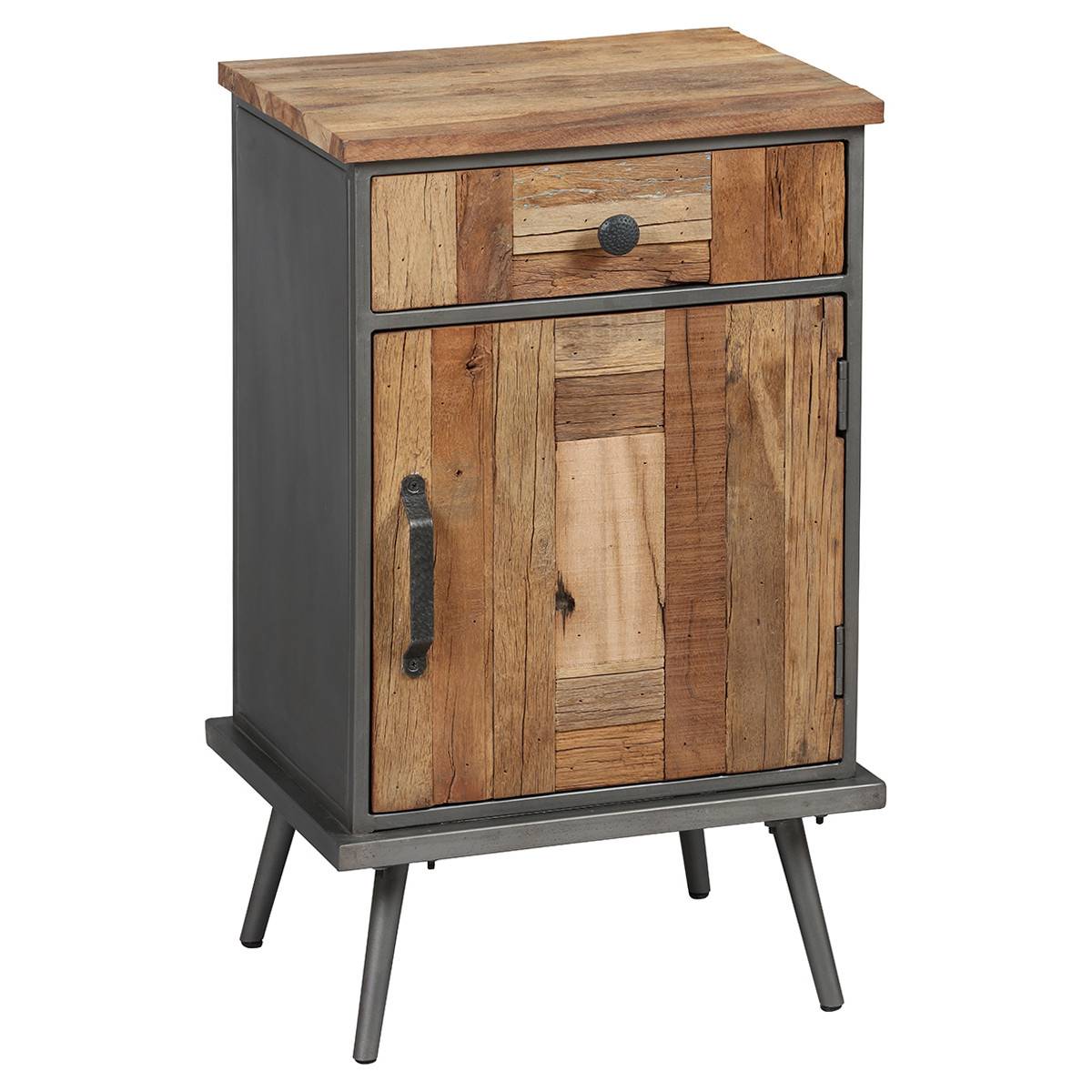 Chevet 1 Porte 1 Tiroir Acier et Bois Massif - LEONARD
