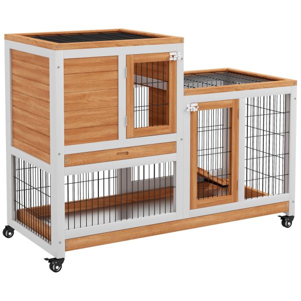 Clapier lapin bois intérieur roues tiroirs amovibles jaune blanc 110x50x88cm – ComfortXL Outdoor Living
