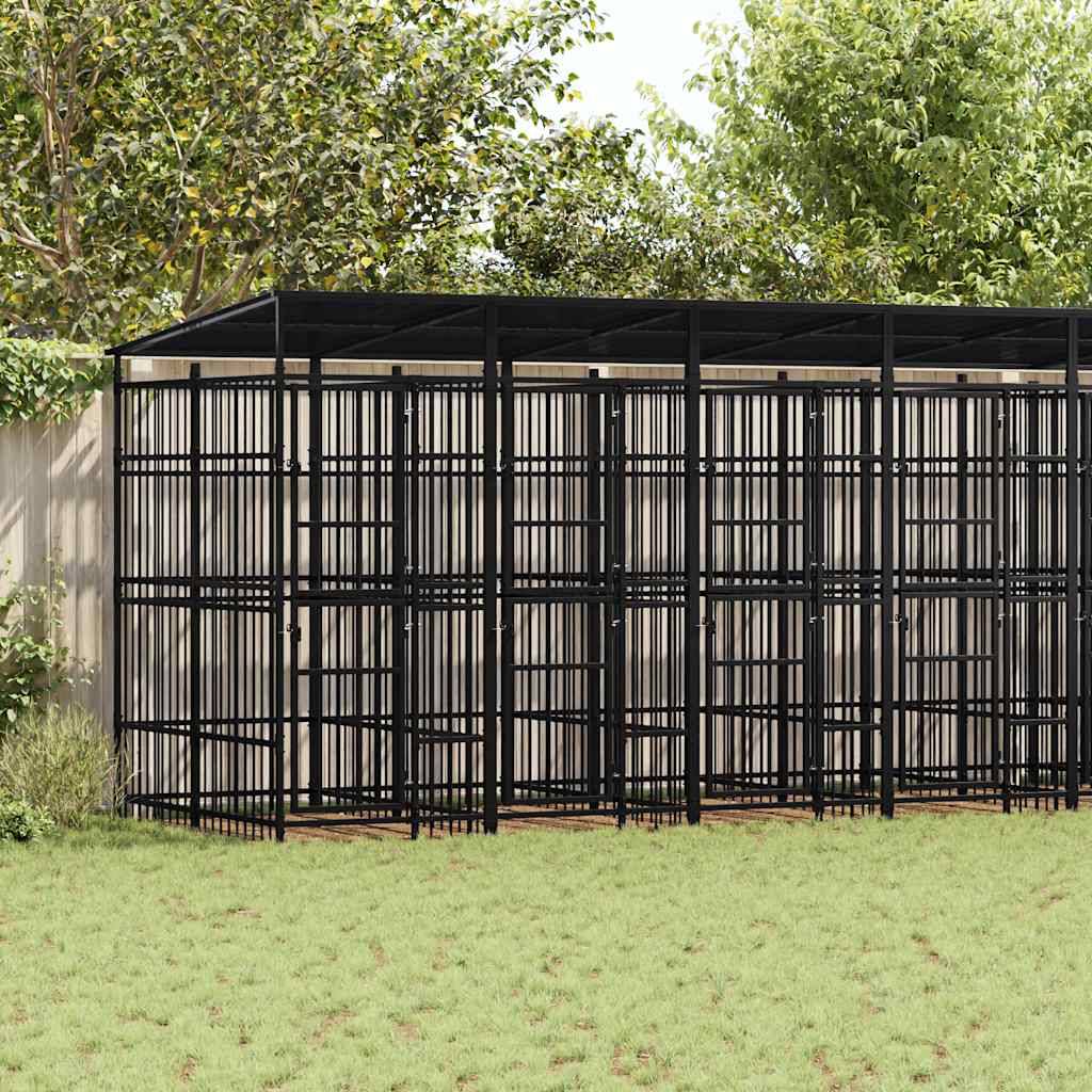 Chenil d'extérieur avec toit pour chiens Acier 14,75 m² vidaXL 3097953