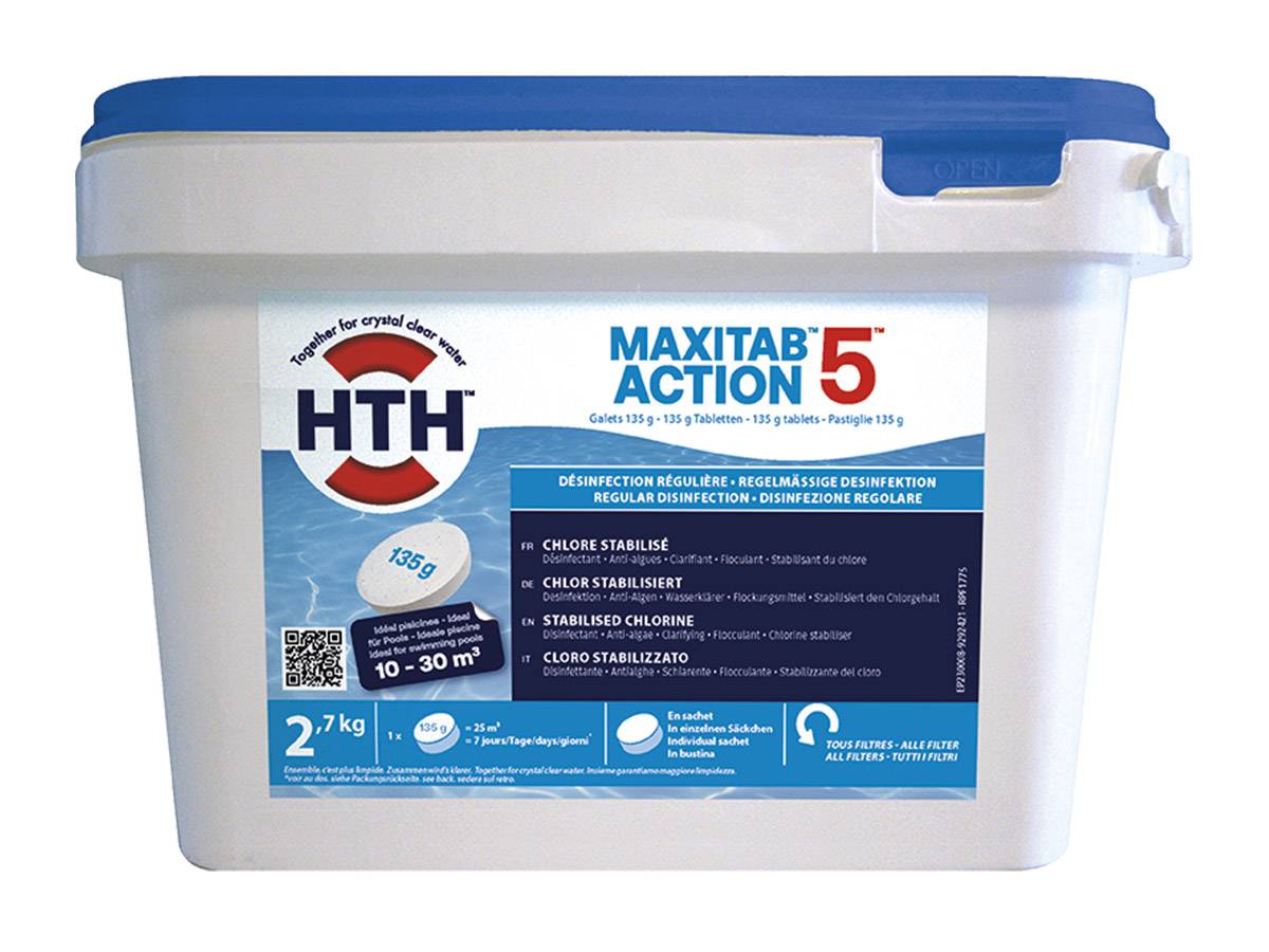 Chlore 5 actions en galets Maxitab 2,7 kg - HTH