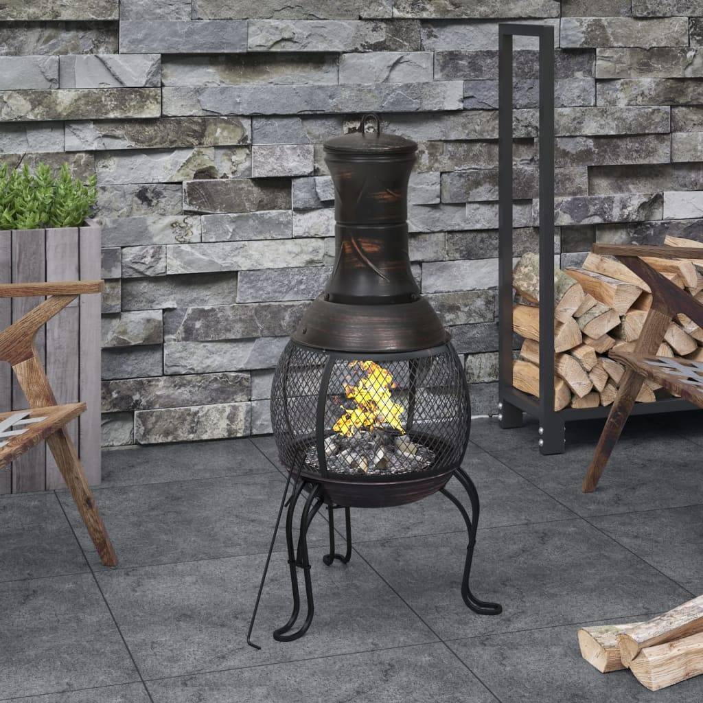 Cheminée de Jardin Mexicaine en Acier Noir 90cm avec Tisonnier Inclus – ComfortXL Outdoor Living