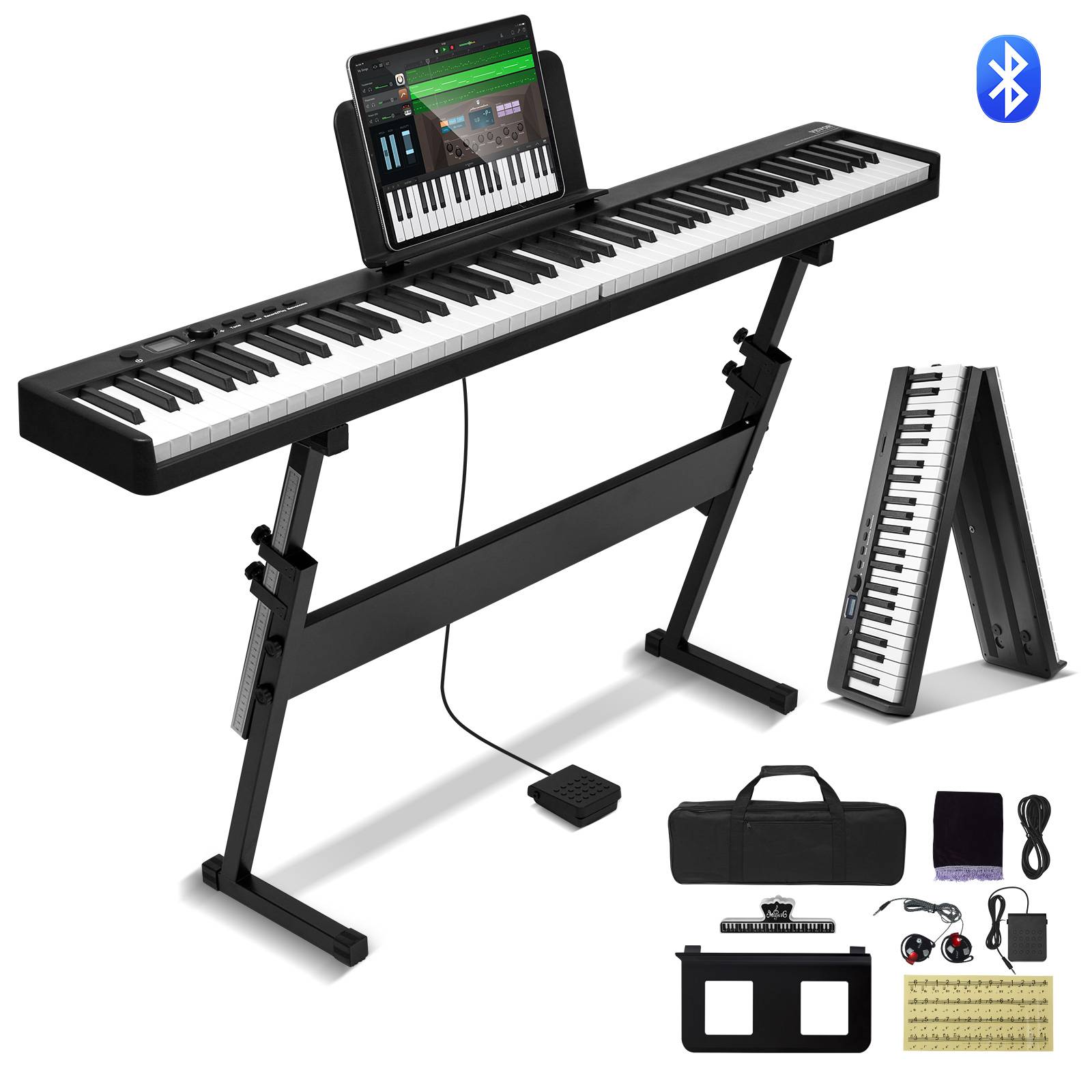 VEVOR Clavier Piano Pliable 88 Touches, Bluetooth/MIDI, Portable, Touches Sensibles, Rechargeable.