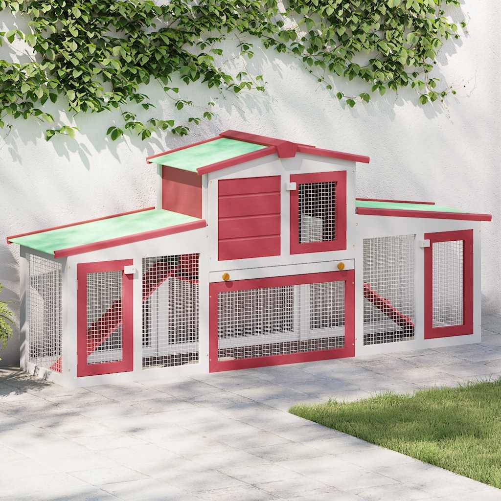Clapier large d'extérieur Rouge et blanc 201x45x85 cm Bois vidaXL 170845