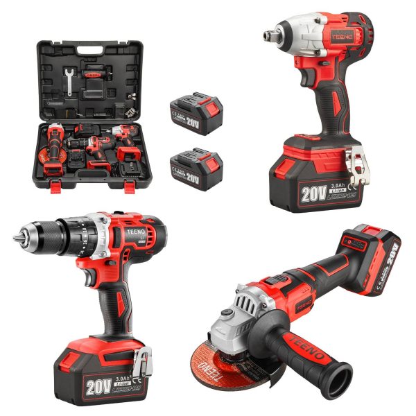 Clé à chocs Brushless+ Perceuse a Percussion+Meuleuse D’angle Brushless 3 outils 20V 2xBatteries 3Ah Clé à chocs Brushless+ Perceuse a Percussion+Meuleuse D’angle Brushless 3 outils 20V 2xBatteries 3Ah
