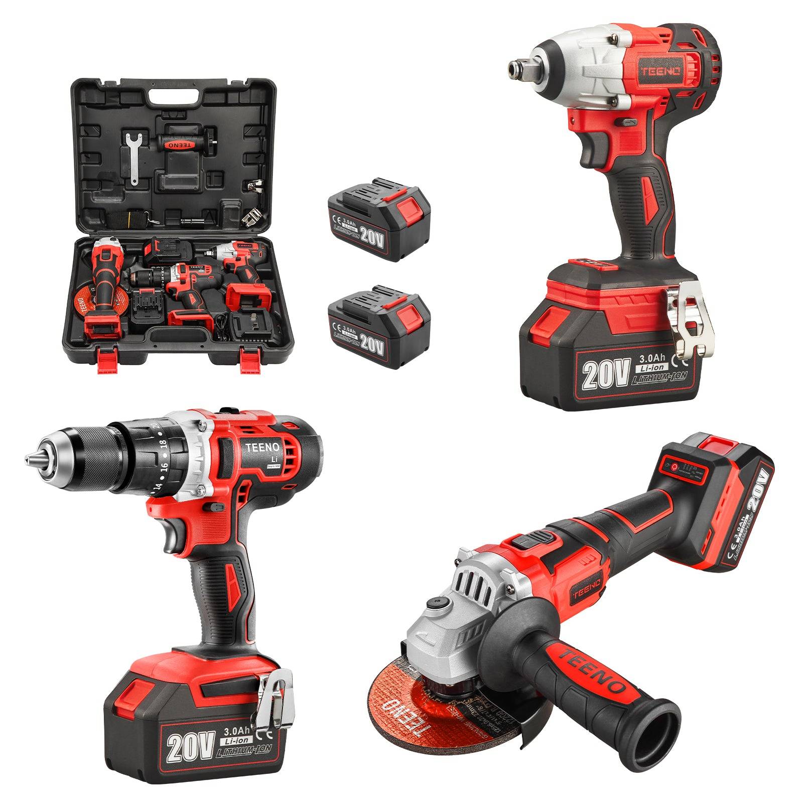 Clé à chocs Brushless+ Perceuse a Percussion+Meuleuse D'angle Brushless 3 outils 20V 2xBatteries 3Ah