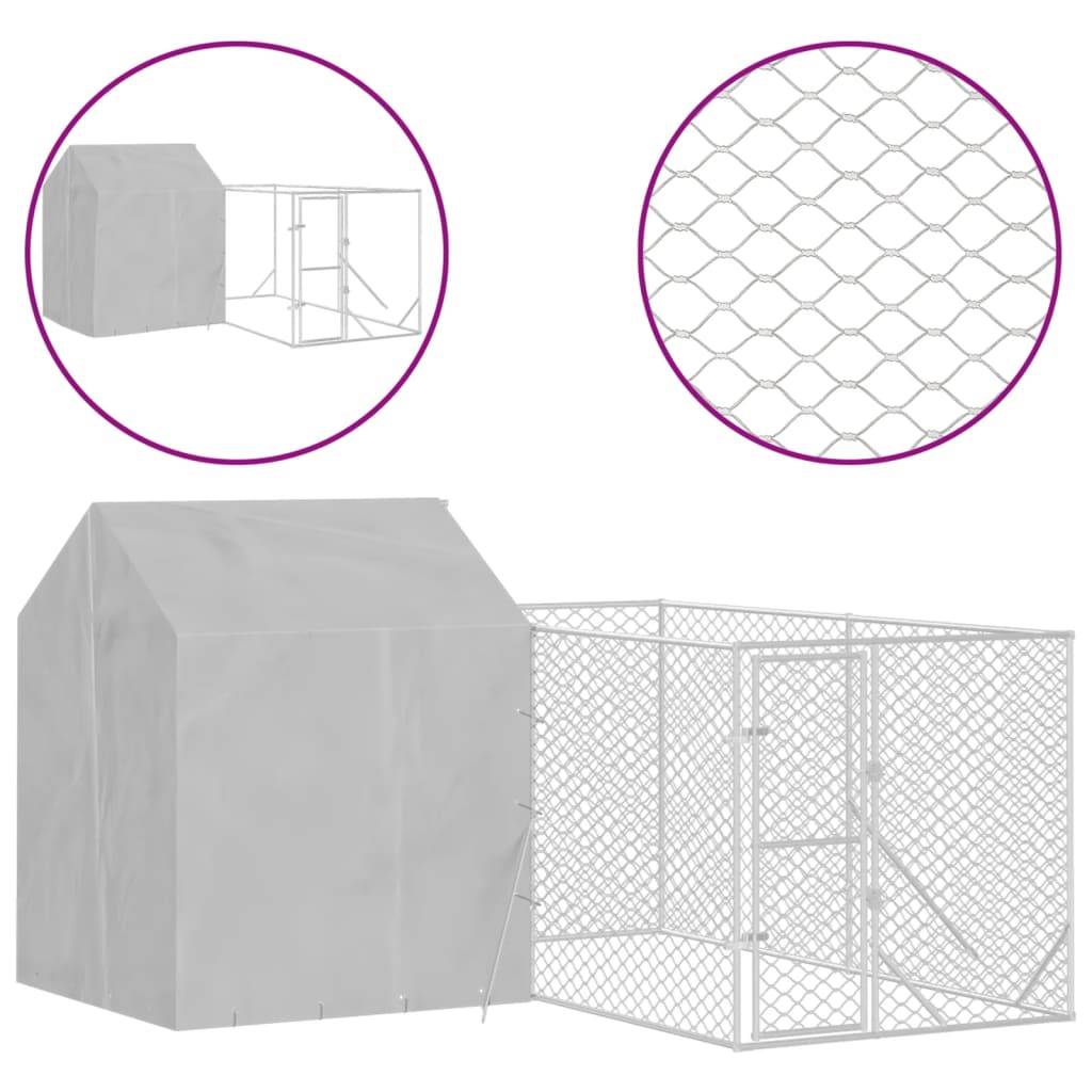 Chenil d'extérieur - Cage d'extérieur pour chiens avec toit argenté 4x4x2,5 m rj496