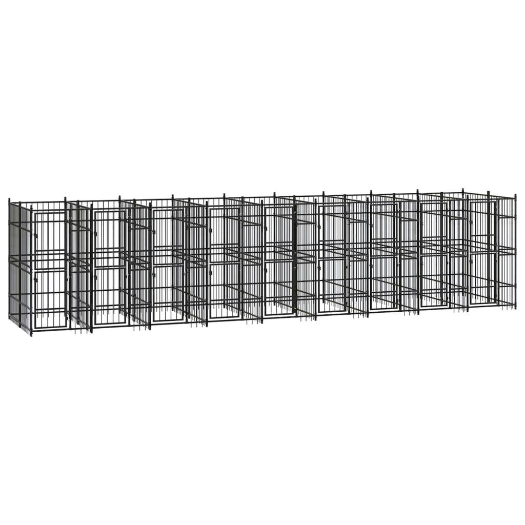 Chenil extérieur pour chien 16,59 m² en acier à barreaux pour jardin Noir – ComfortXL Outdoor Living