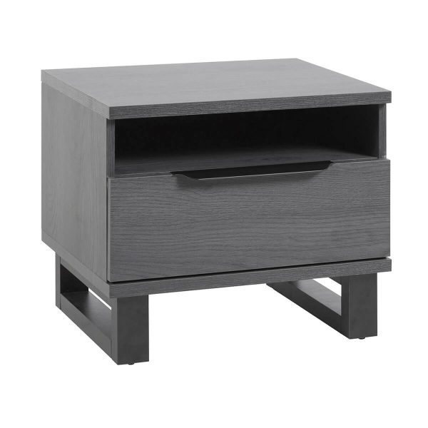 Chevet 1 Tiroir et 1 Niche Aspect Bois Gris et Piètement Métal Noir – CARLIN Chevet 1 Tiroir et 1 Niche Aspect Bois Gris et Piètement Métal Noir – CARLIN