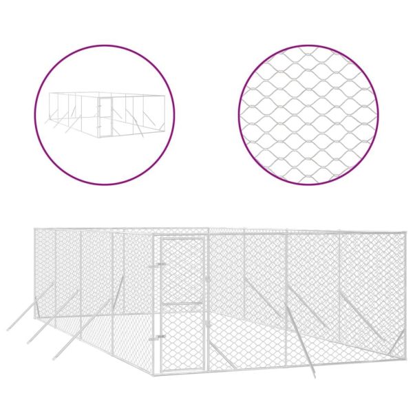 Chenil d’extérieur – Cage d’extérieur pour chiens argenté 4x8x2 m acier galvanisé rj484