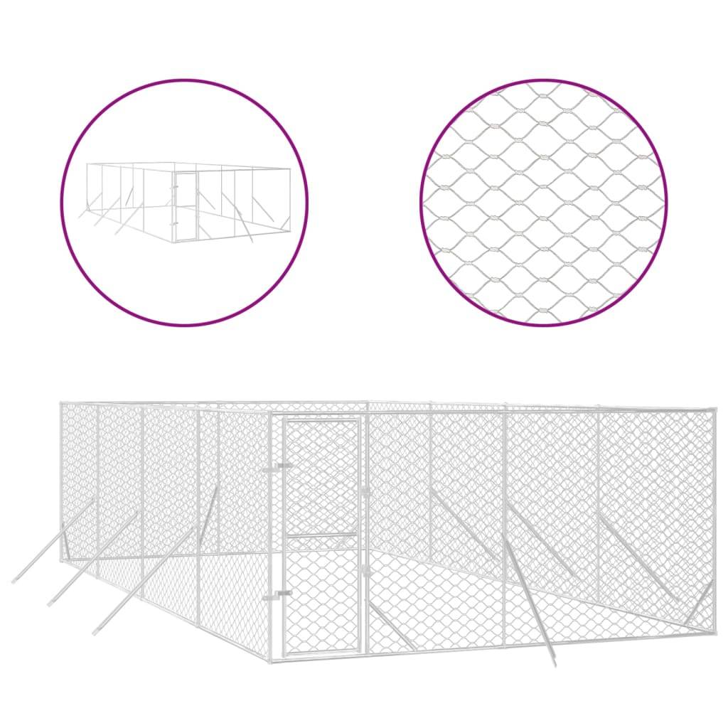 Chenil d'extérieur - Cage d'extérieur pour chiens argenté 4x8x2 m acier galvanisé rj484