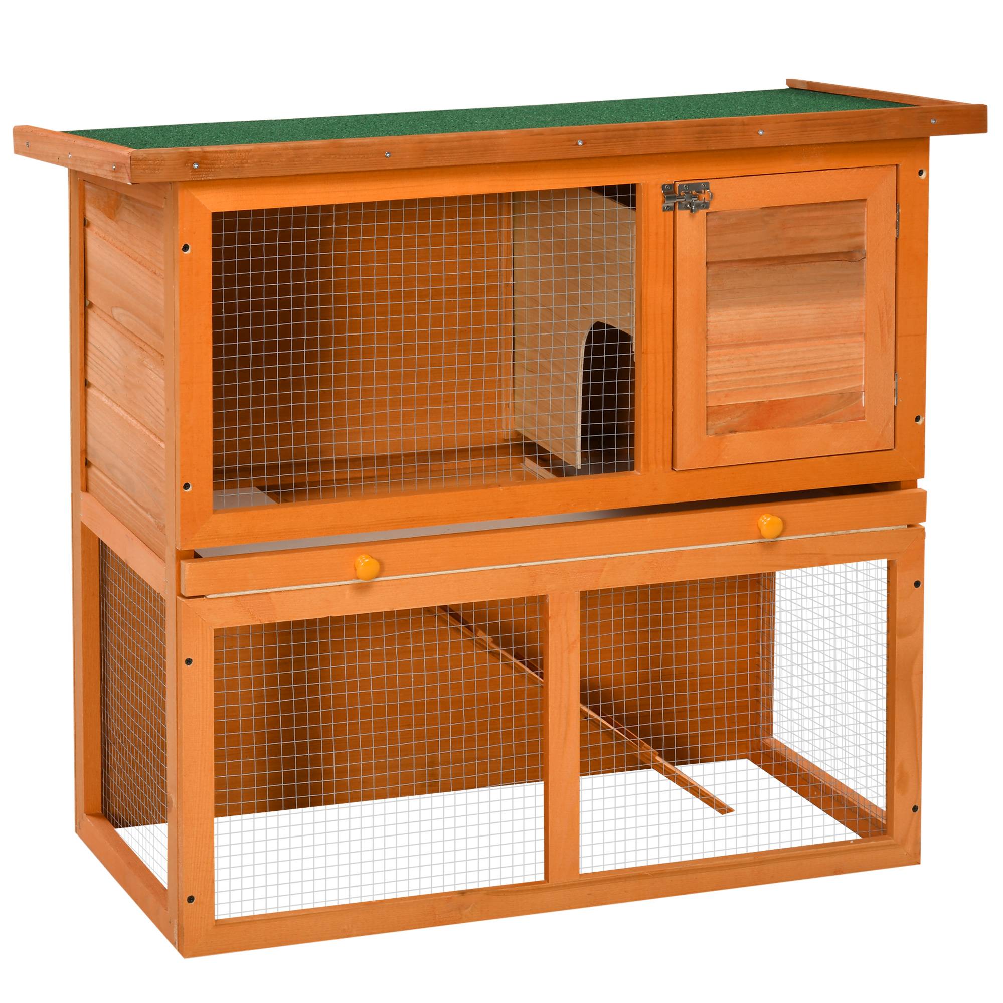 Clapier lapin 2 niveaux bois extérieur avec enclos spacieux et rampe 90x45x80cm - ComfortXL Outdoor Living