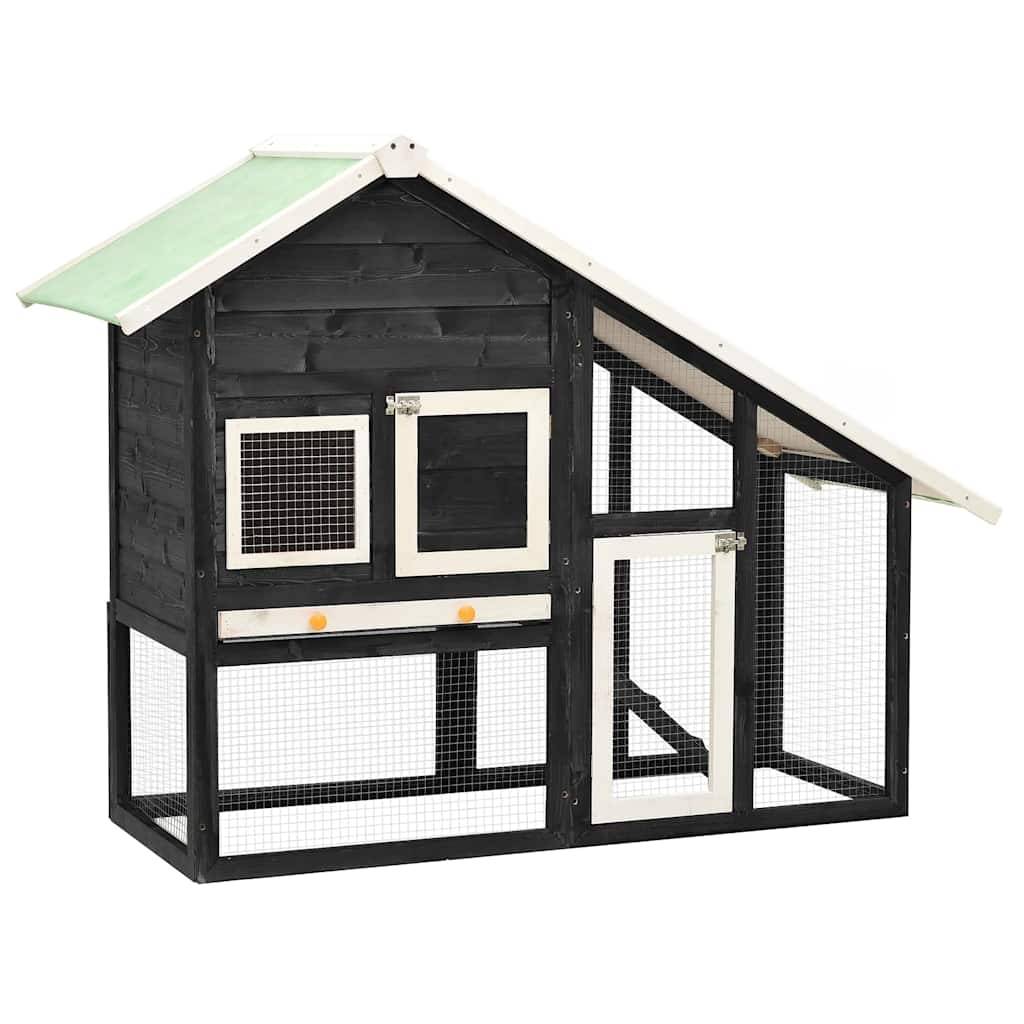 Clapier à lapins 2 niveaux bois de sapin avec enclos Gris et Blanc – ComfortXL Outdoor Living