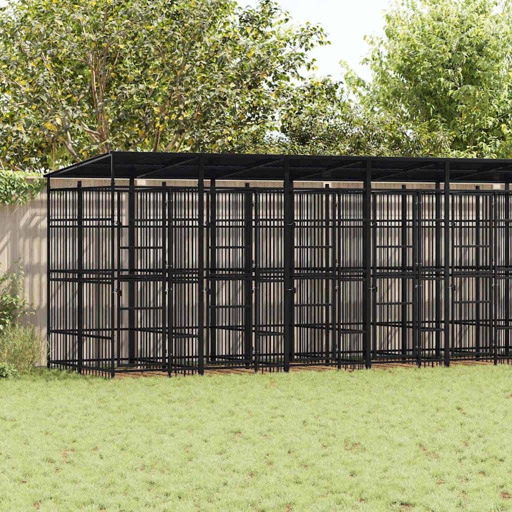 Chenil d'extérieur avec toit pour chiens Acier 18,43 m² vidaXL 3097955