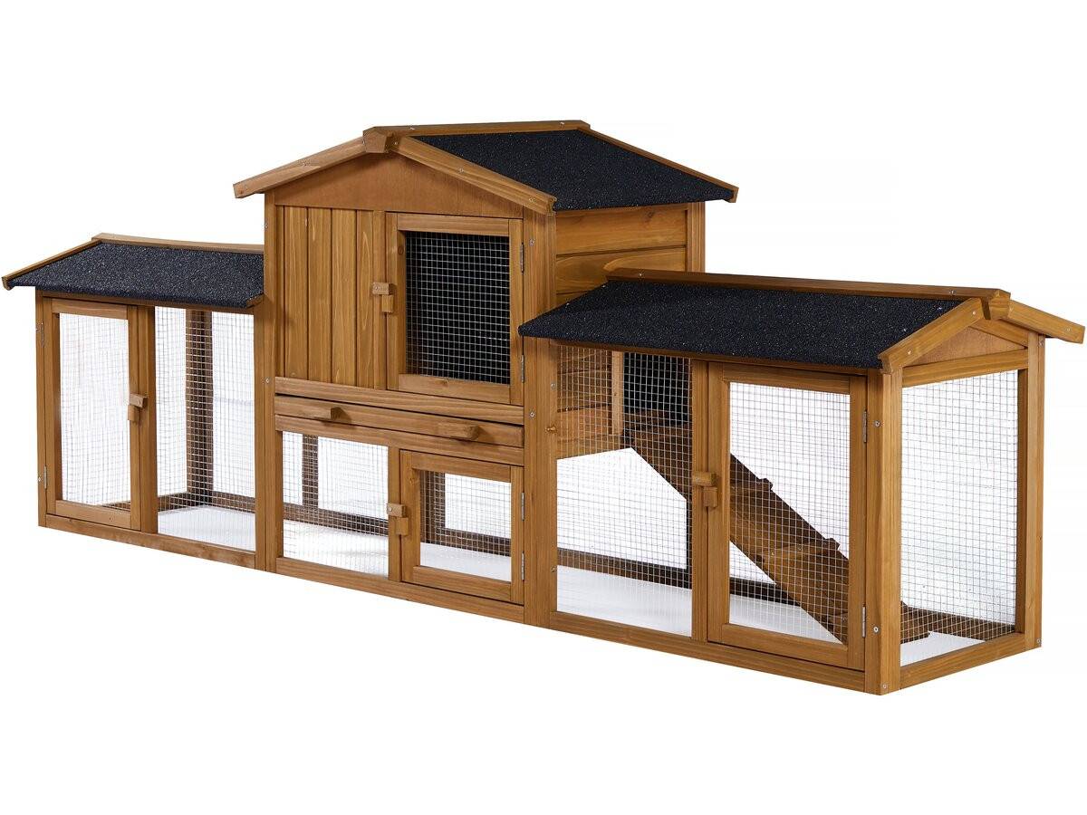 Clapier Pour Lapin Avec 1 étage En Bois "galina" - 224 X 53 X 84 Cm - Marron -habitat Et Jardin