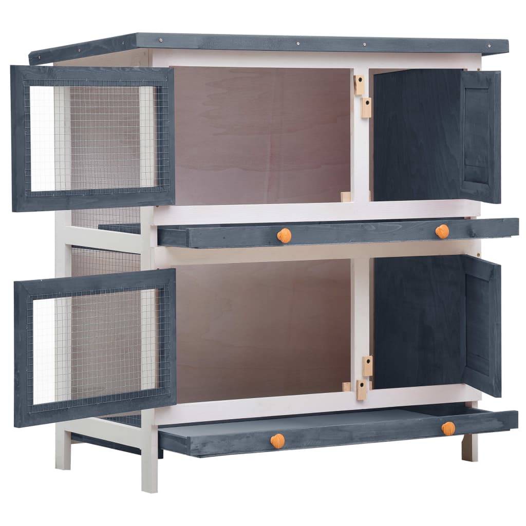 Clapier d'extérieur - Cage d'extérieur 4 portes Gris Bois rj509