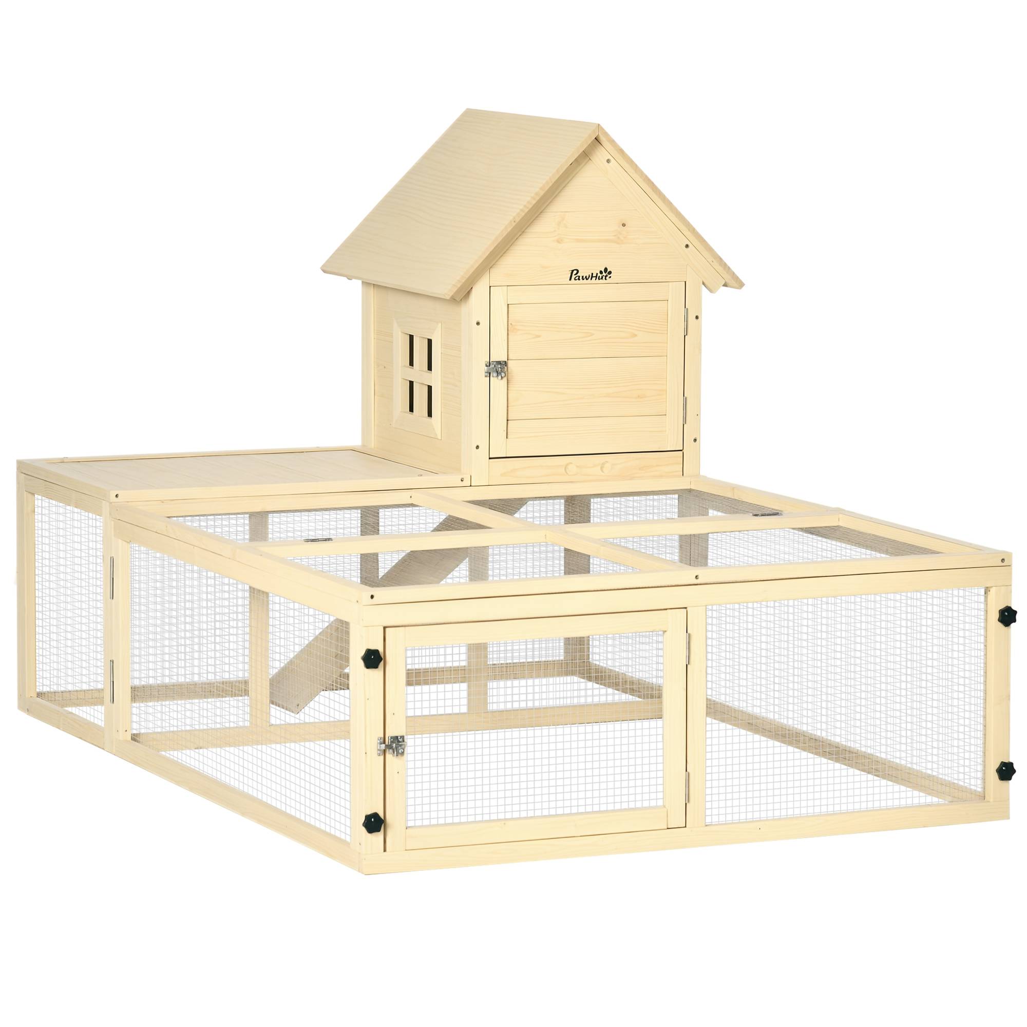 Clapier grand enclos sapin jardin 2 niveaux portes verrouillables 151x106x97cm naturel - ComfortXL Outdoor Living