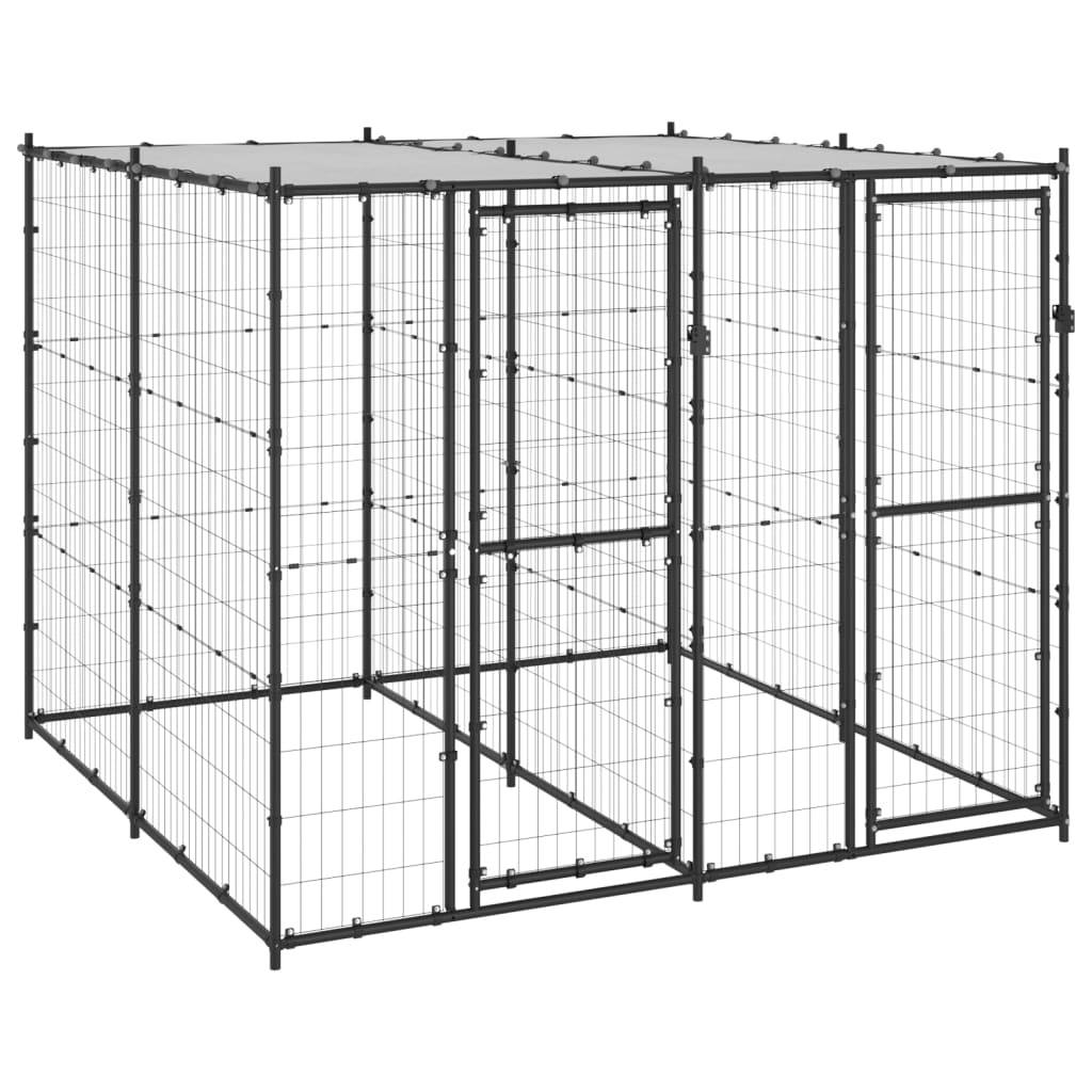 Chenil pour chien en acier avec toit pour jardin Noir 4,84 m² – ComfortXL Outdoor Living