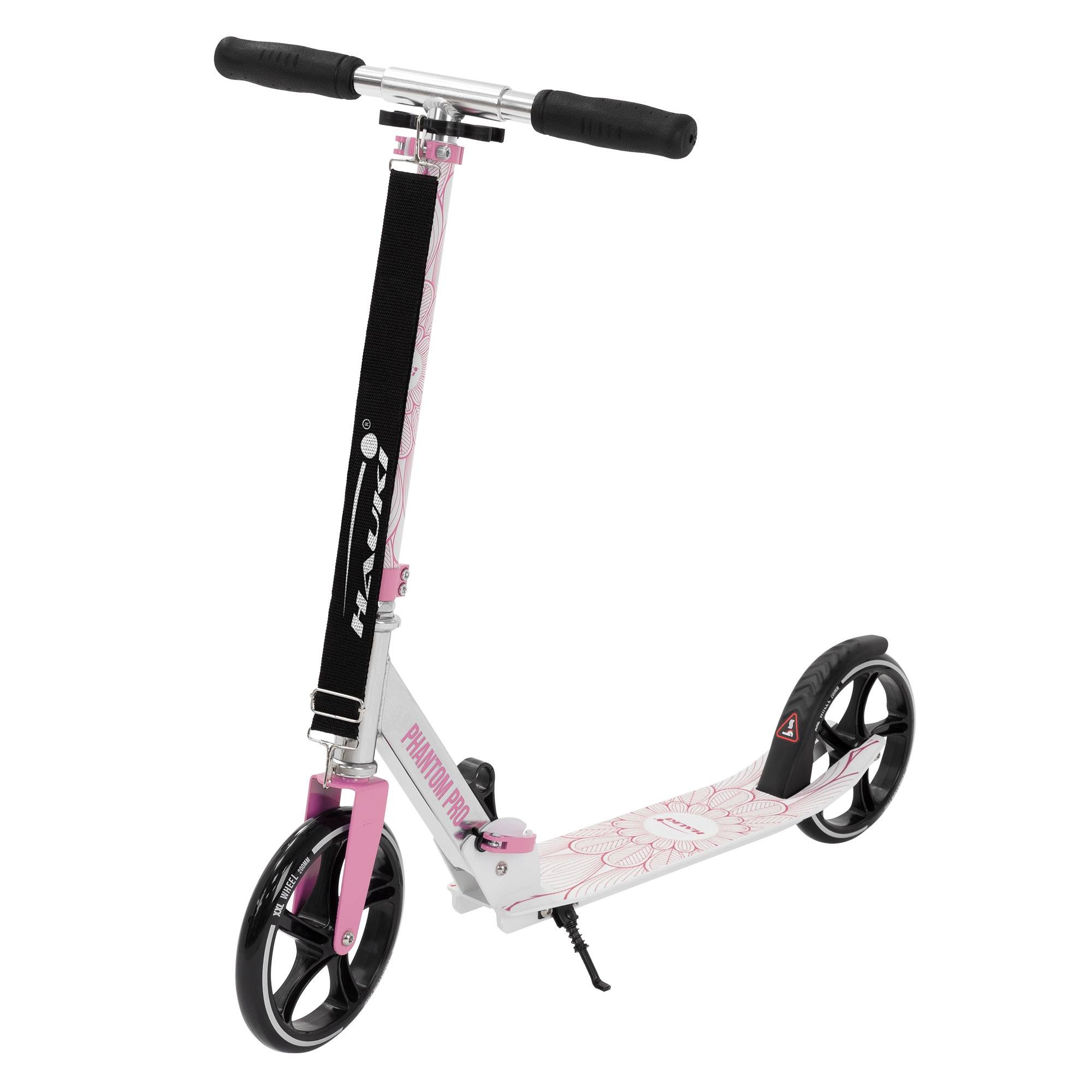 Cityroller scooter rose trottinette pliable et réglable roues xxl frein arrière à pédale pour enfants et adultes avec béquille sangle pour transporter