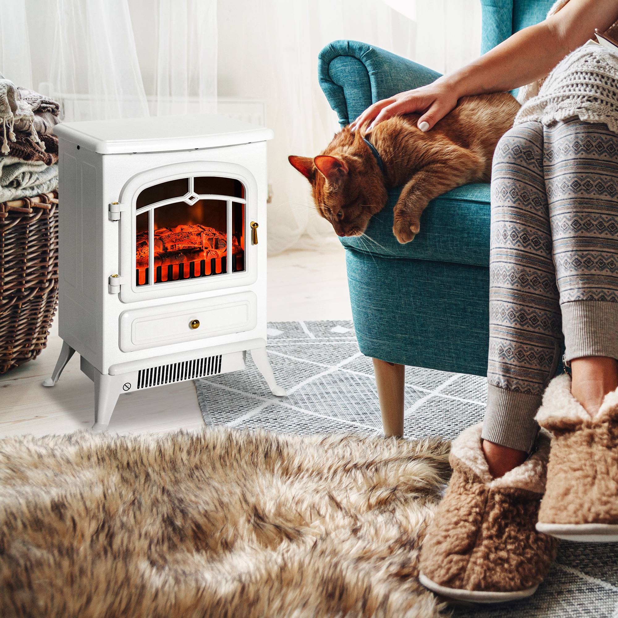 Cheminée électrique décorative 1850W avec effet flamme pour salon Blanc – ComfortXL Outdoor Living