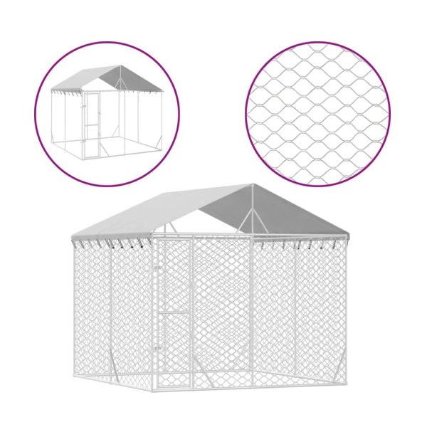 Chenil d’extérieur – Cage d’extérieur pour chiens avec toit argenté 3x3x2,5 m rj493