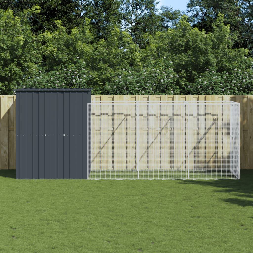 Chenil extérieur acier galvanisé avec enclos jardin Anthracite 165x455x181 cm – ComfortXL Pet Living