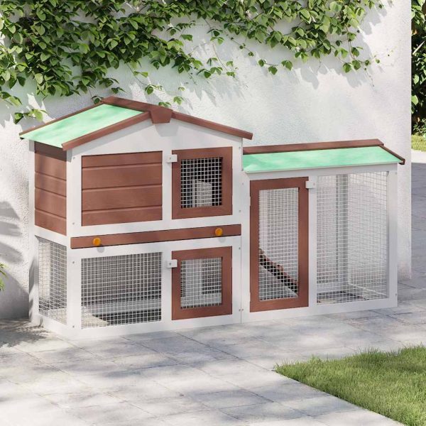 Clapier extérieur en bois 2 niveaux pour jardin Marron et Blanc 145cm – ComfortXL Outdoor Living