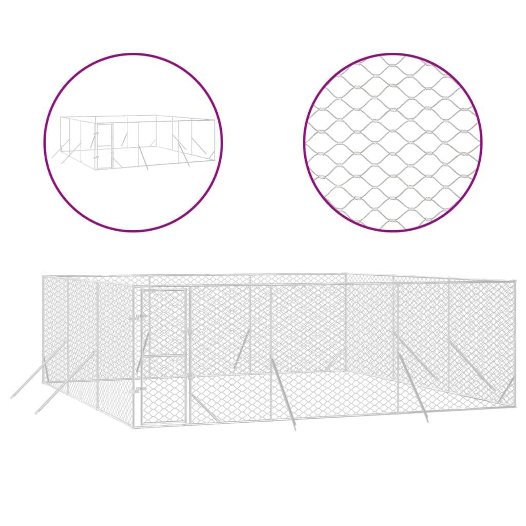 Chenil d'extérieur - Cage d'extérieur pour chiens argenté 6x6x2 m acier galvanisé rj486