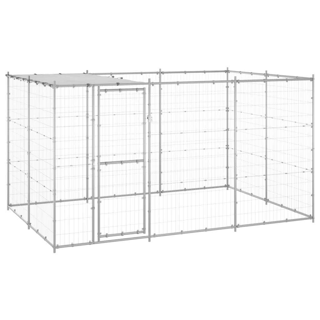 Chenil extérieur Acier galvanisé avec Toit pour Chien 7,26 m² Argenté – ComfortXL Outdoor Living