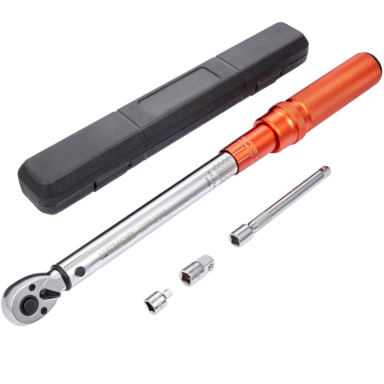 VEVOR Clé dynamométrique mécanique 3/8", 14-110 N.m, précision ±3%. 72 dents, adaptateurs, rallonge, entretien auto.