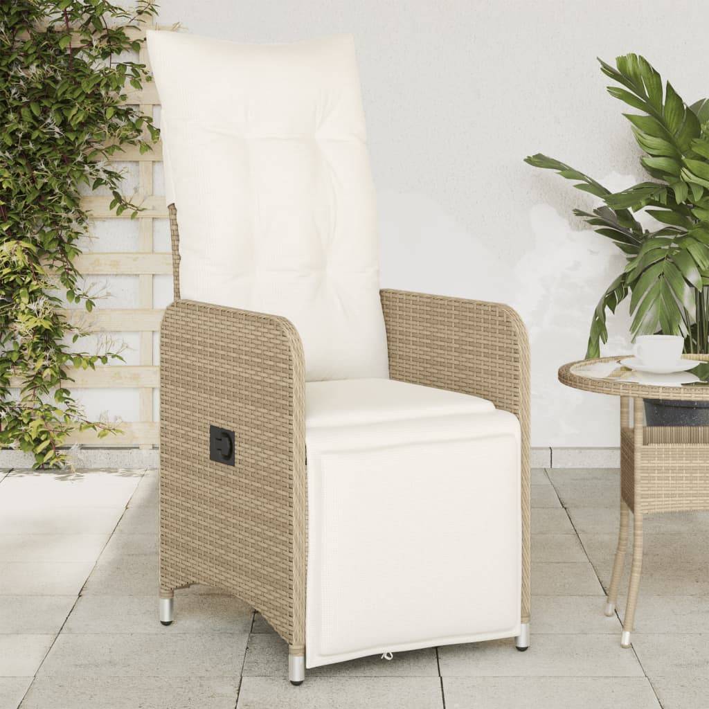 Chilienne Inclinable en Résine Tressée avec Coussin et Repose-pied pour Jardin Beige – ComfortXL Outdoor Living