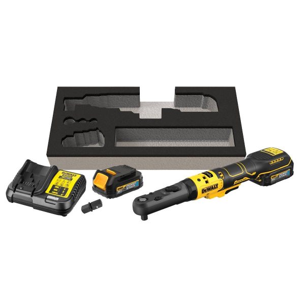 Clé à cliquet DEWALT XR 18V Brushless – Batteries 2 x 1.7 Ah – Têtes interchangeables 1/4′, 3/8′ et porte-embout hexagonal 1/4′ – DCF510E2G-QW Clé à cliquet DEWALT XR 18V Brushless – Batteries 2 x 1.7 Ah – Têtes interchangeables 1/4′, 3/8′ et porte-embout hexagonal 1/4′ – DCF510E2G-QW