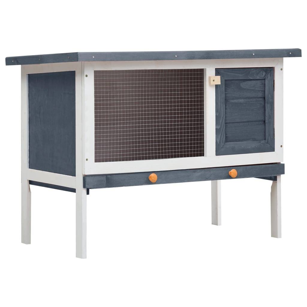 Clapier à lapin extérieur en bois 1 niveau pour jardin Gris 90cm – ComfortXL Outdoor Living