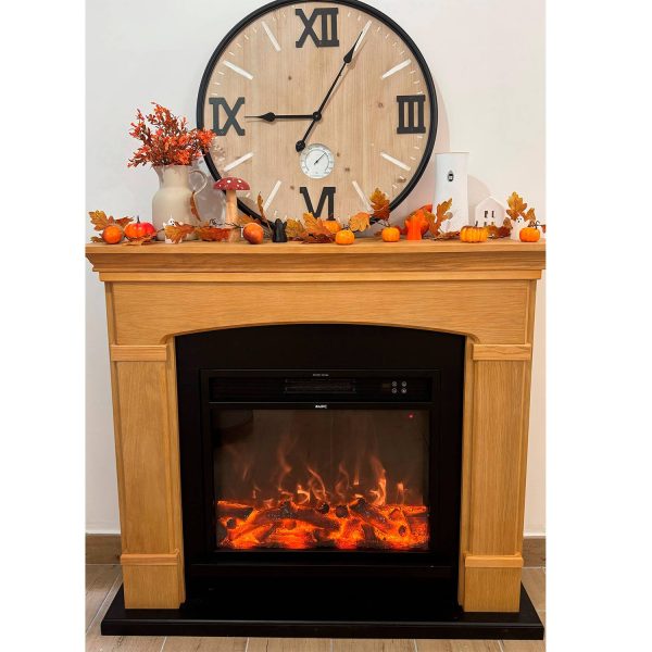 Cheminee electrique en MDF finition chêne rovere avec lumiere LED effet flamme Cheminee electrique en MDF finition chêne rovere avec lumiere LED effet flamme
