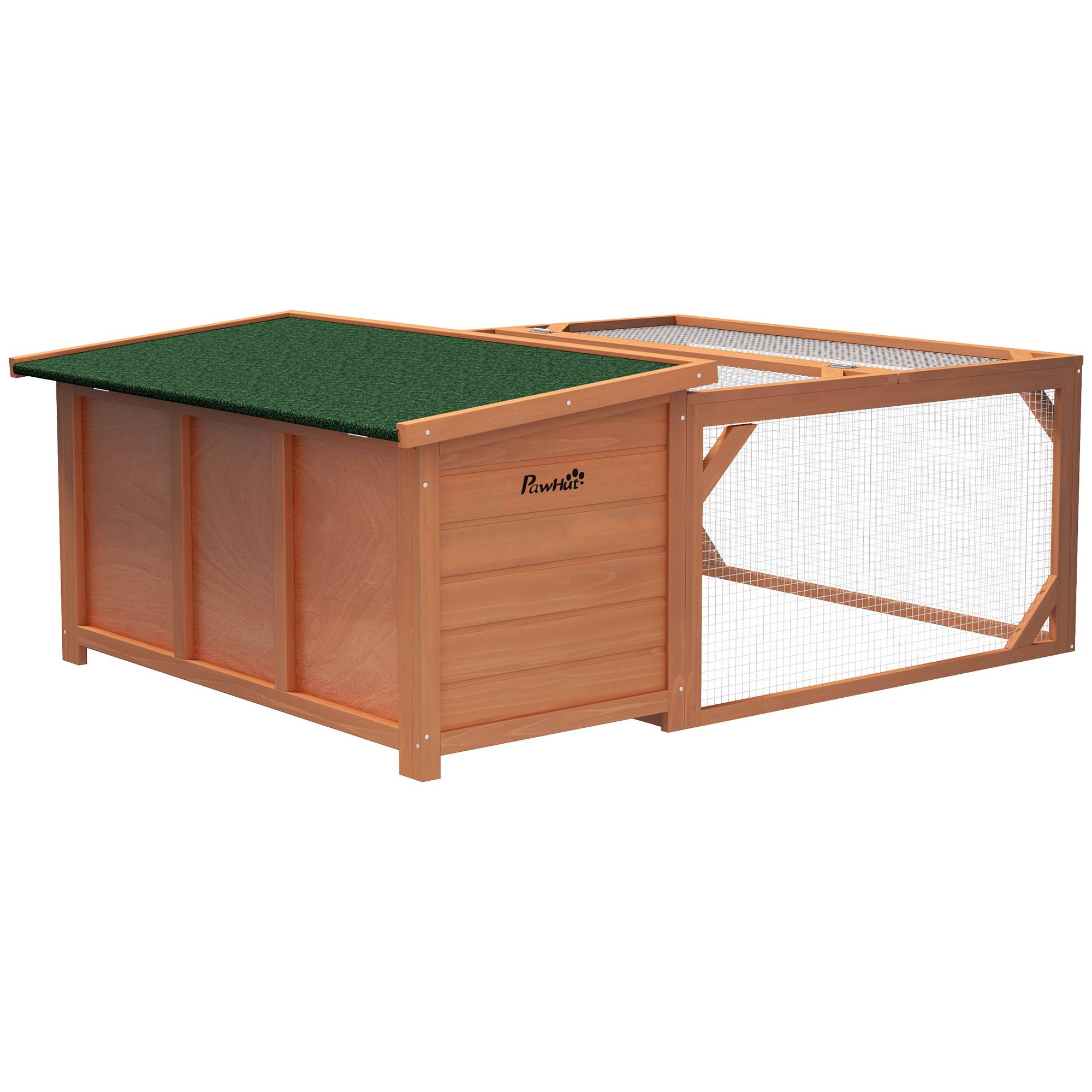 Clapier pour lapins et rongeurs en bois d'épicéa orange et vert 125.5 x 100 x 49 cm - PANGIVO