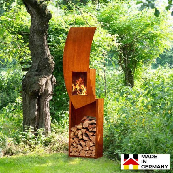 Cheminée de jardin avec rangement é bois HOME DELUXE SWING – Fabriqué en Allemagne