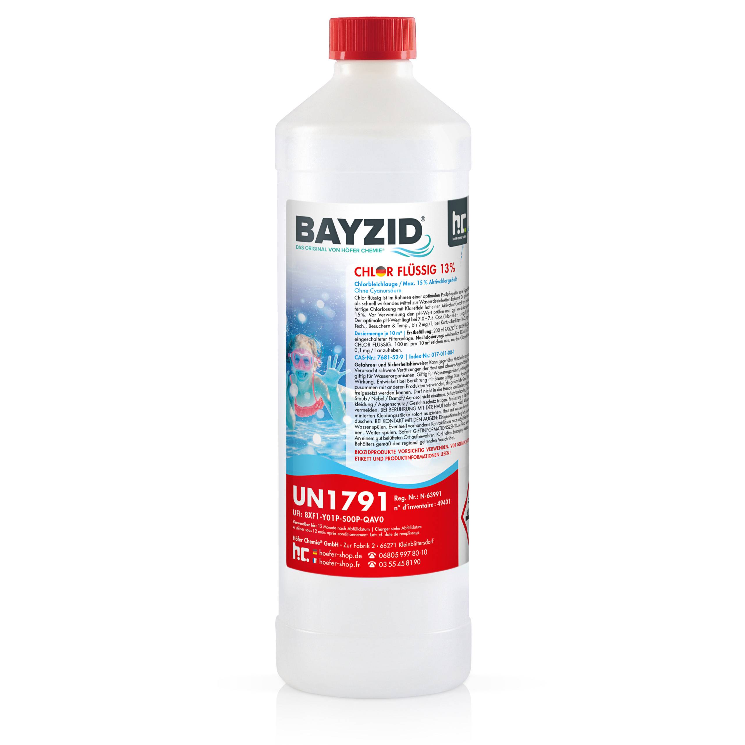 Chlore liquide 48° Bayzid® en bouteille de 1 KG x 1